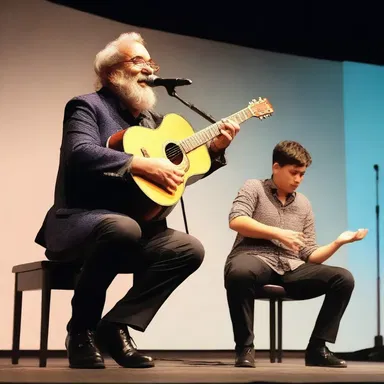 During the comedy show, the musician unexpectedly started playing an idyll, which added a whimsical touch and made the audience burst into laughter.