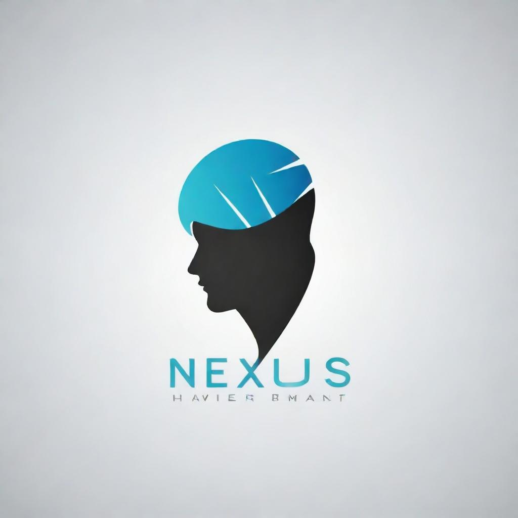 A sleek, professional logo for 'Nexus Hair Transplant'. The logo should combine elements of hair strands, health, transformation and a medical theme. Predominant colors should be in shades of blue, green, or gray