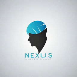 A sleek, professional logo for 'Nexus Hair Transplant'. The logo should combine elements of hair strands, health, transformation and a medical theme. Predominant colors should be in shades of blue, green, or gray