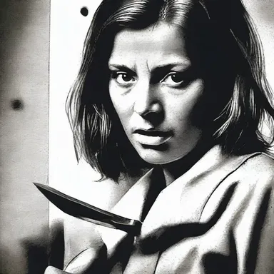 She gasped in horror as she saw the unstained knife in the killer's hand.