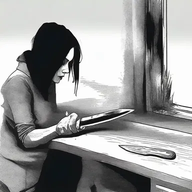 She gasped in horror as she saw the unstained knife in the killer's hand.