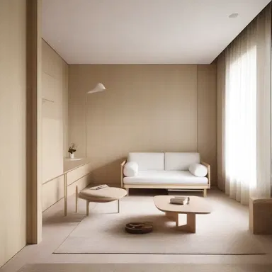 The minimalist apartment featured unstained wooden furniture, giving it a clean and natural aesthetic.