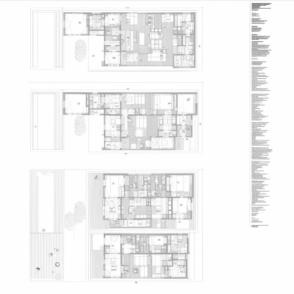 Architectural blueprint of a 3-story home plan with clear floor layouts, including living spaces, bedrooms, and bathrooms, modern style.