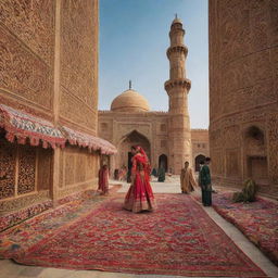 A stunning display of Pakistani culture and tradition, featuring intricate patterns, vibrant colors, and iconic landmarks.