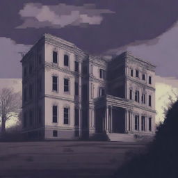 A high-quality, low fidelity digital art piece depicting an eerie insane asylum