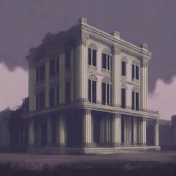 A high-quality, low fidelity digital art piece depicting an eerie insane asylum