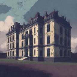 A high-quality, low fidelity digital art piece depicting an eerie insane asylum