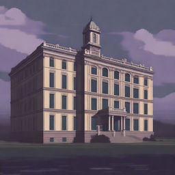 A high-quality, low fidelity digital art piece depicting an eerie insane asylum