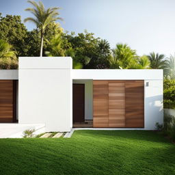 Architectural design of a 17 by 12 meter house with four bedrooms, modern aesthetic, detailed layout, landscaped garden.