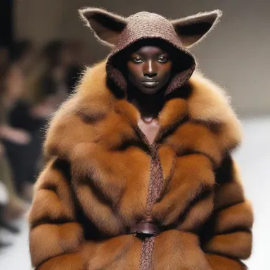 The designer showcased a collection inspired by the galago's dense woolly fur, using similar texture and patterns in the garments.