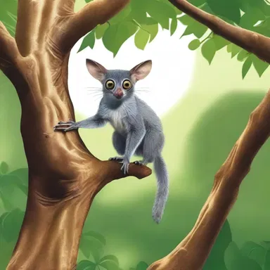 In the adventure novel, the main character embarked on a journey through the African jungle and encountered a galago leaping from tree to tree.