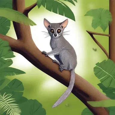 In the adventure novel, the main character embarked on a journey through the African jungle and encountered a galago leaping from tree to tree.