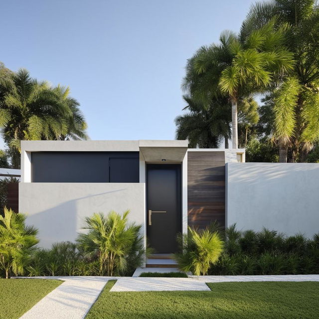 Architectural design of a 17 by 12 meter house with four bedrooms, modern aesthetic, detailed layout, landscaped garden.