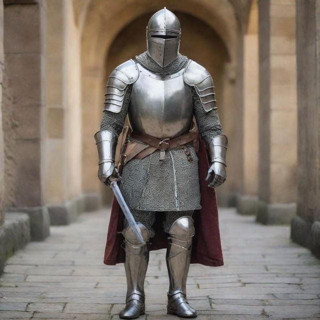 Intriguing image of a knight, traditional armor and all, taking his first, determined steps towards becoming a dental student