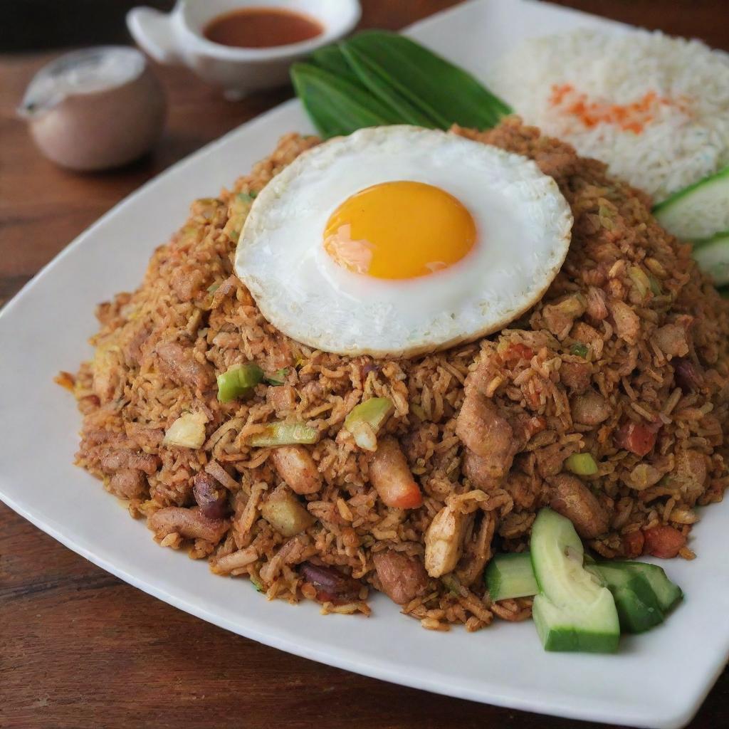 A tantalizing plate of Nasi Goreng, excellently presented and garnished, suggesting a value of one million Indonesian Rupiah.