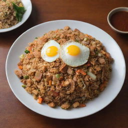 A tantalizing plate of Nasi Goreng, excellently presented and garnished, suggesting a value of one million Indonesian Rupiah.