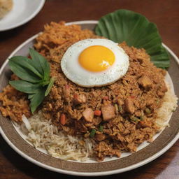 A tantalizing plate of Nasi Goreng, excellently presented and garnished, suggesting a value of one million Indonesian Rupiah.