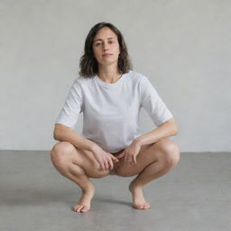 A person sitting in a squatting position.