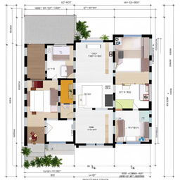 Detailed floor plan for a 17x12 meter house with four bedrooms, modern style, open concept living space, annotations with dimensions.