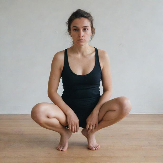 A person sitting in a squatting position.