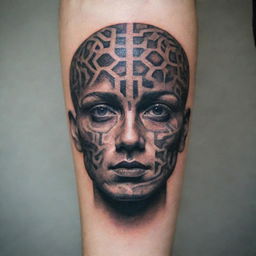 A tattoo depicting the concept of the subconscious mind on a human face.