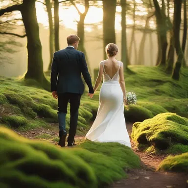 As the sun set, the couple walked hand in hand through the lush green pleurocarpous moss, feeling the enchantment of nature around them.