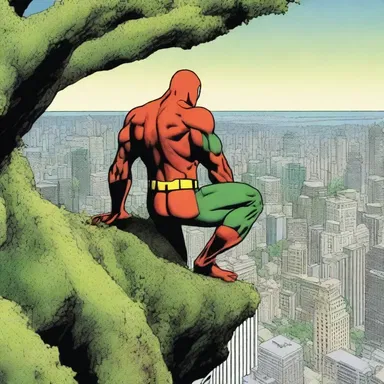 The comic book panel showed a superhero perched on a branch covered in pleurocarpous moss, surveying the cityscape below before leaping into action.
