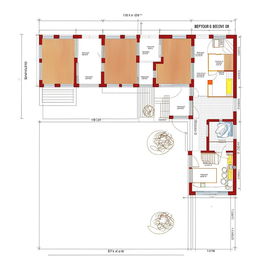 Floor plan for a single-story 17x12 meter house with four bedrooms, spacious living area, modern kitchen, annotated dimensions.