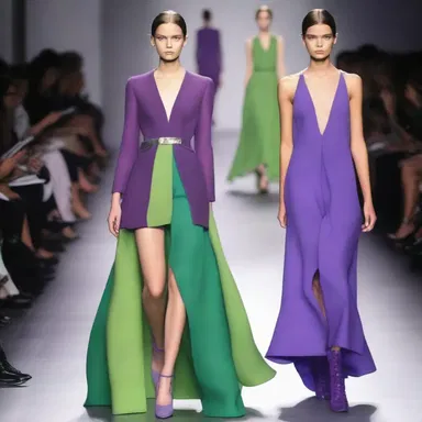 The fashion designer experimented with unique color combinations, creating a striking dress in a purple-green shade that stood out on the runway.