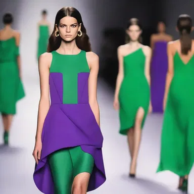 The fashion designer experimented with unique color combinations, creating a striking dress in a purple-green shade that stood out on the runway.