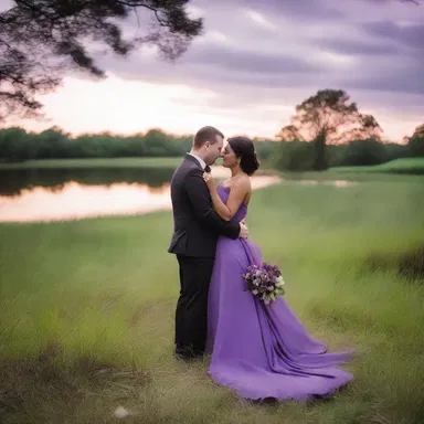 As the sun began to set, the sky transformed into a mesmerizing palette of purple-green hues, providing a romantic backdrop for the couple's evening stroll.