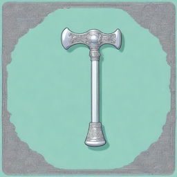 A digital art image showcasing a large war-hammer, crafted meticulously from silver