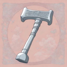 A digital art image showcasing a large war-hammer, crafted meticulously from silver