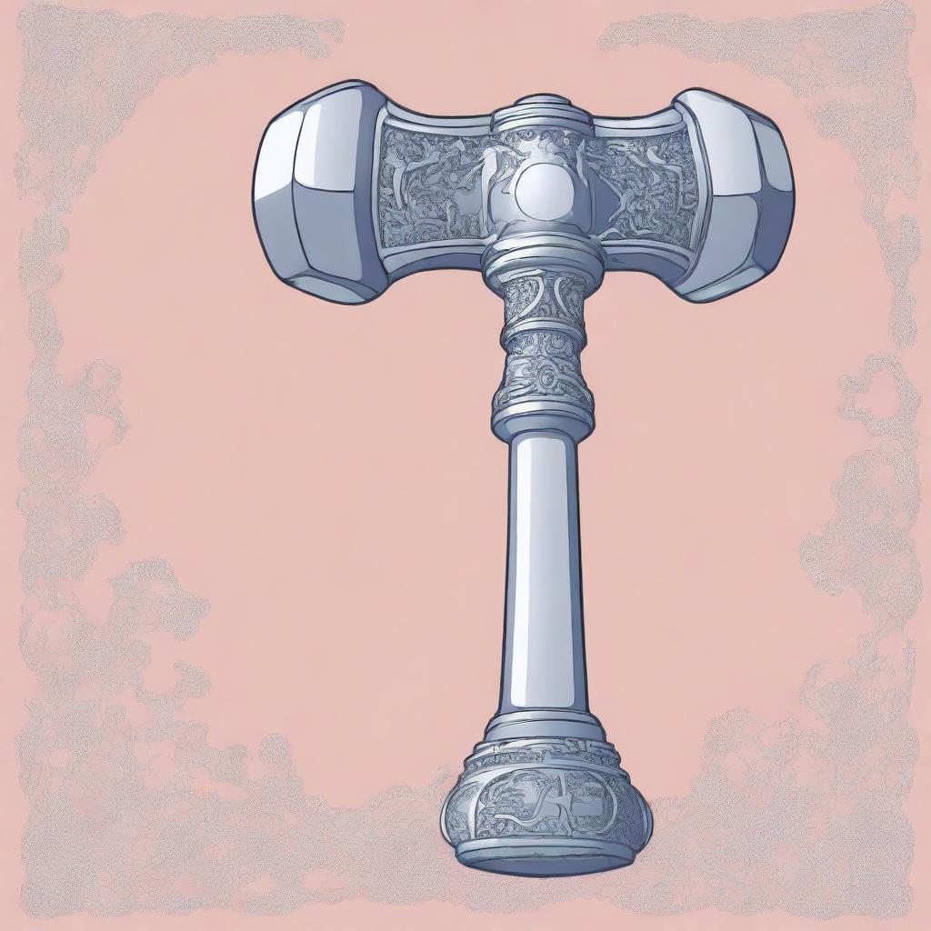 A digital art image showcasing a large war-hammer, crafted meticulously from silver