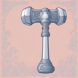 A digital art image showcasing a large war-hammer, crafted meticulously from silver