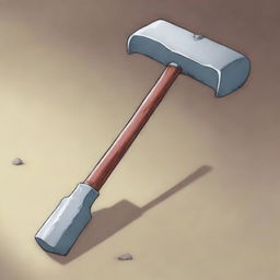 A captivating digital art image, depicting a large war-hammer with a shiny silver head and a robust wooden handle, resting on a stone floor