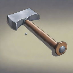 A captivating digital art image, depicting a large war-hammer with a shiny silver head and a robust wooden handle, resting on a stone floor