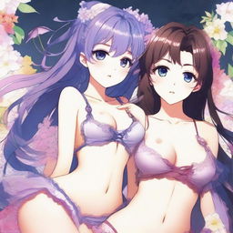 An image featuring anime-style girls in tasteful lingerie