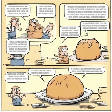 The comic strip featured a humorous situation where a character accidentally used the wrong breadstuff for baking, resulting in a comically oversized loaf of bread.