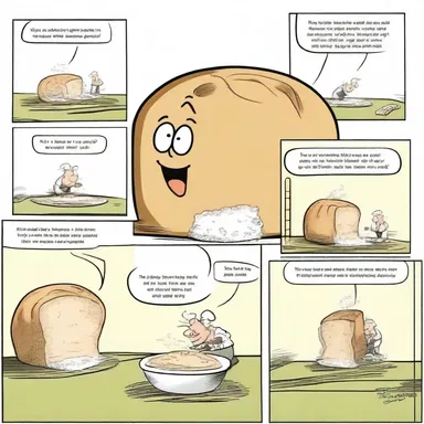 The comic strip featured a humorous situation where a character accidentally used the wrong breadstuff for baking, resulting in a comically oversized loaf of bread.