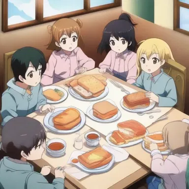 The characters in the anime series often share meals together, enjoying the delicious breadstuff baked by the main character.