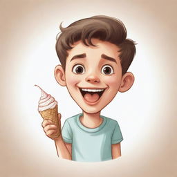 Cartoon sketch of a mischievous boy winking, giving a thumbs up, encapsulated inside an ice cream cone.