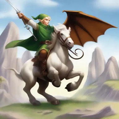In the magical kingdom of Eldoria, the brave elf rode his faithful trotter into battle against the fearsome dragon.