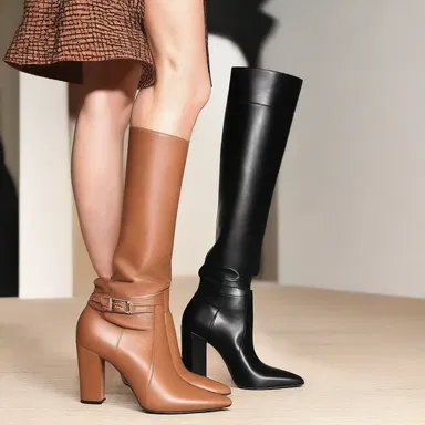 The fashion designer showcased a stunning collection of high-heeled trotter boots.