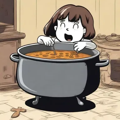 In the horror movie, the protagonist stumbled upon a haunted house where she found a terrifying sight of trotter soup simmering in a cauldron.