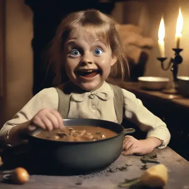 In the horror movie, the protagonist stumbled upon a haunted house where she found a terrifying sight of trotter soup simmering in a cauldron.