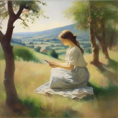 The painter innocently depicted the beauty of nature in her landscape painting.