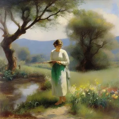 The painter innocently depicted the beauty of nature in her landscape painting.