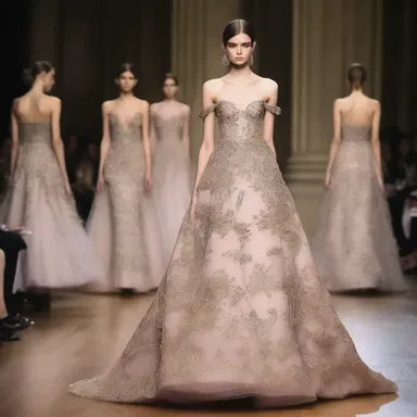 The couture designer showcased a collection of lavish dresses adorned with exquisite tshatshkes.