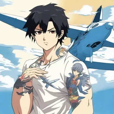The main character in the anime has a plane figure tattooed on his arm.